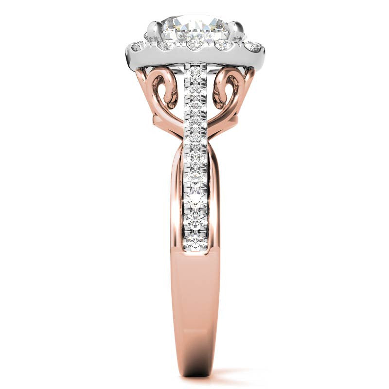 Cathedral Halo Engagement Ring with Heart Accents