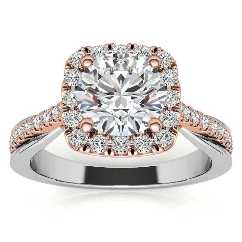 Cathedral Halo Engagement Ring with Heart Accents