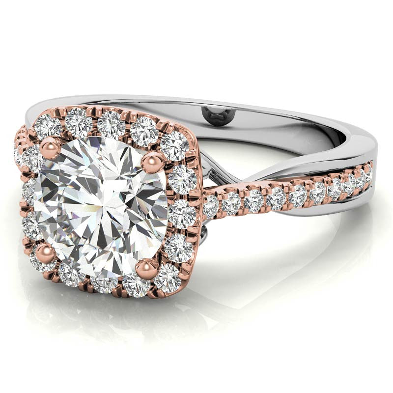 Cathedral Halo Engagement Ring with Heart Accents