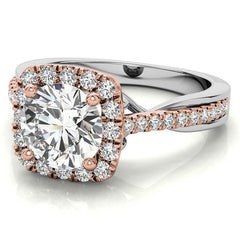 Cathedral Halo Engagement Ring with Heart Accents