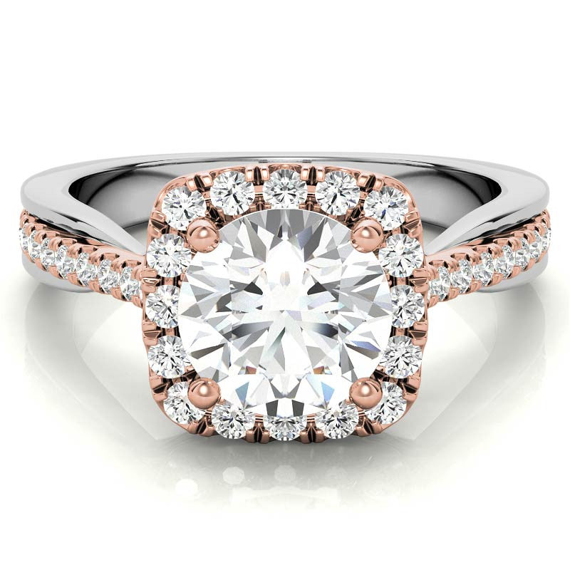 Cathedral Halo Engagement Ring with Heart Accents