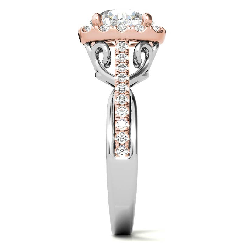 Cathedral Halo Engagement Ring with Heart Accents