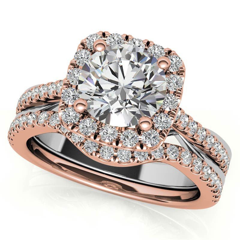Cathedral Halo Engagement Ring with Heart Accents