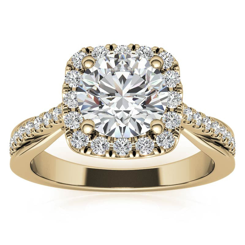 Cathedral Halo Engagement Ring with Heart Accents