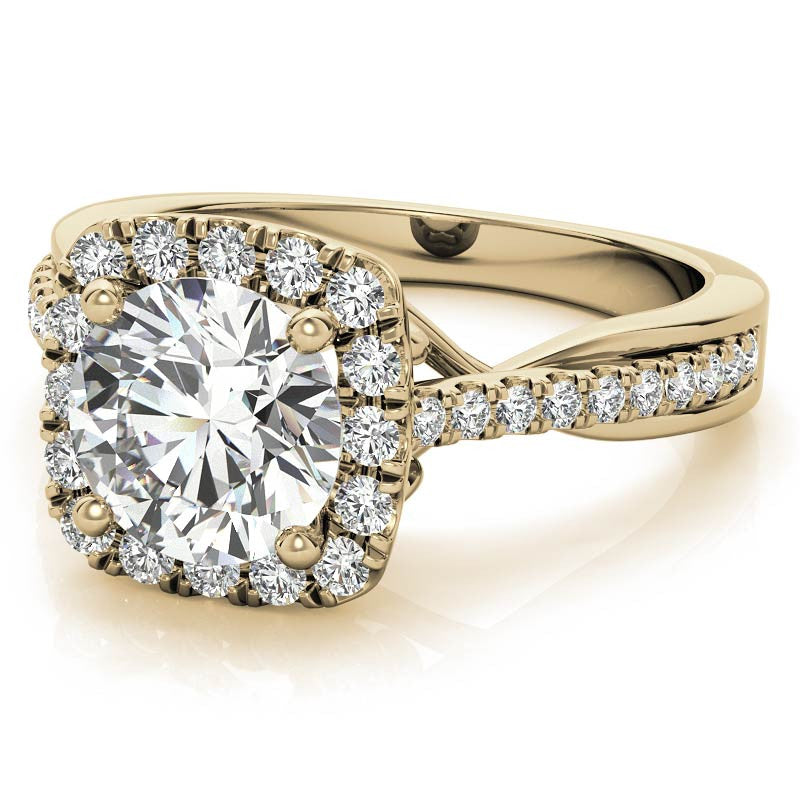 Cathedral Halo Engagement Ring with Heart Accents