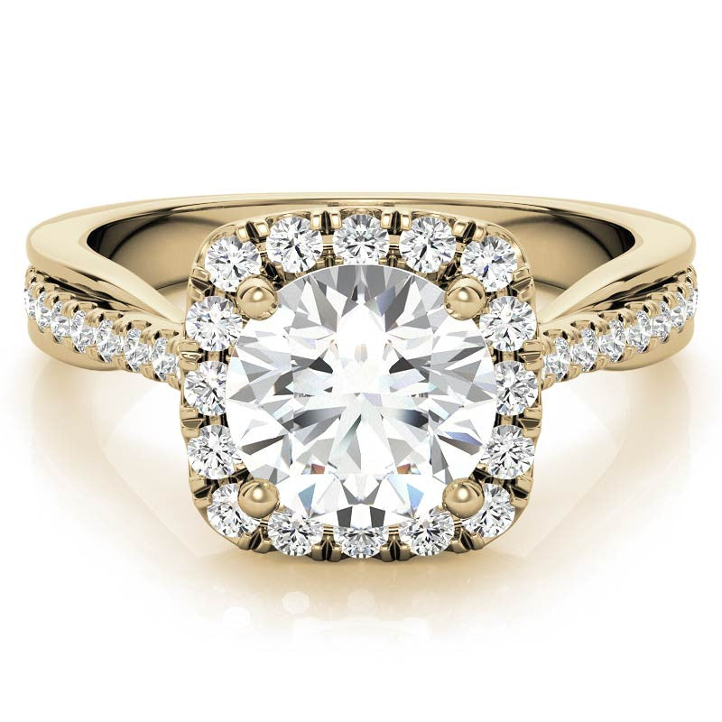 Cathedral Halo Engagement Ring with Heart Accents