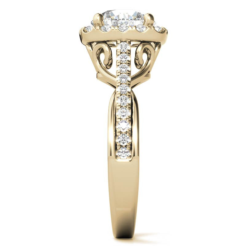 Cathedral Halo Engagement Ring with Heart Accents
