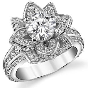 Moissanite Lotus Flower Engagement Ring
