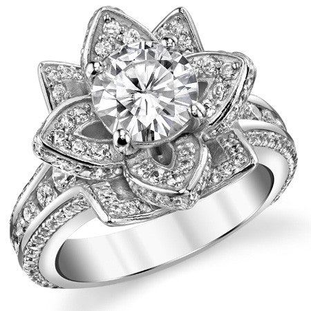 Moissanite Lotus Flower Engagement Ring