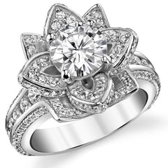 Moissanite Lotus Flower Engagement Ring