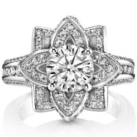 Moissanite Lotus Flower Engagement Ring