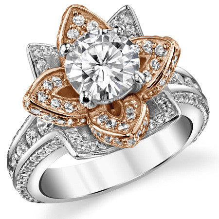 Moissanite Lotus Flower Engagement Ring