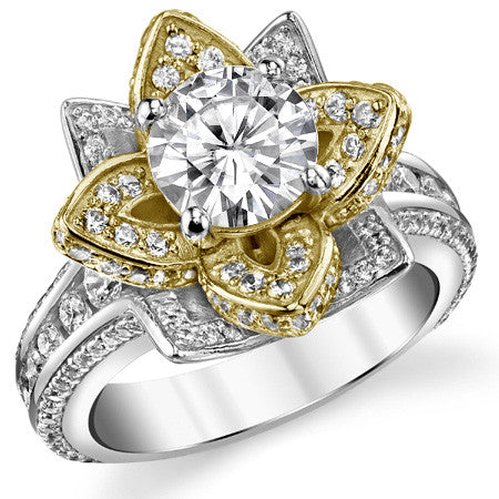 Moissanite Lotus Flower Engagement Ring