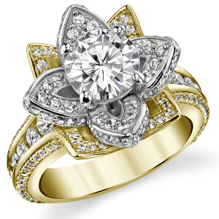 Moissanite Lotus Flower Engagement Ring