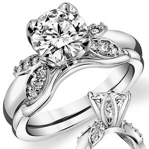 Round Tulip Style Floral Engagement Ring