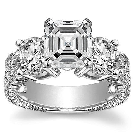 Round Brilliant Moissanite Three-Stone Engagement Ring Antique 2.28ct