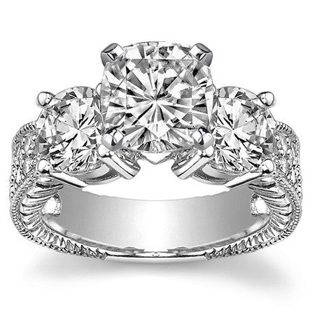 Round Brilliant Moissanite Three-Stone Engagement Ring Antique 2.28ct