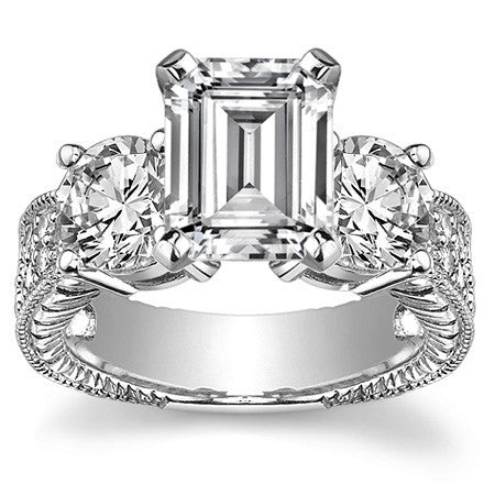 Round Brilliant Moissanite Three-Stone Engagement Ring Antique 2.28ct