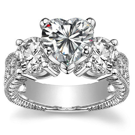 Round Brilliant Moissanite Three-Stone Engagement Ring Antique 2.28ct