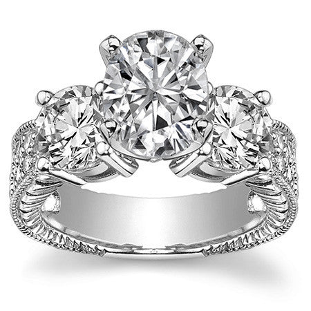 Round Brilliant Moissanite Three-Stone Engagement Ring Antique 2.28ct