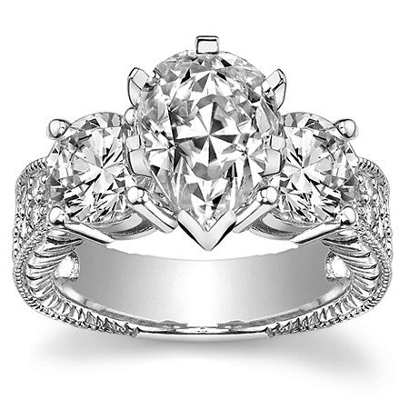Round Brilliant Moissanite Three-Stone Engagement Ring Antique 2.28ct