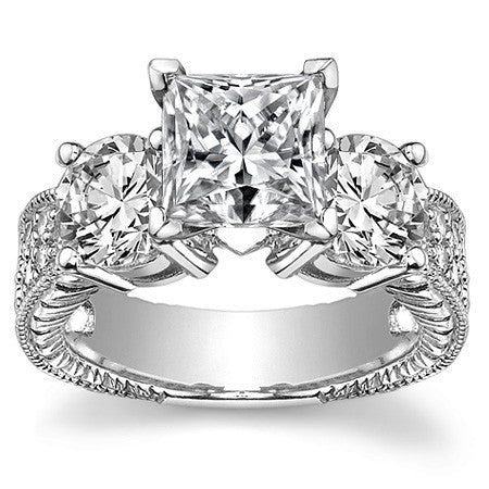 Round Brilliant Moissanite Three-Stone Engagement Ring Antique 2.28ct