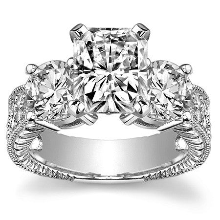 Round Brilliant Moissanite Three-Stone Engagement Ring Antique 2.28ct