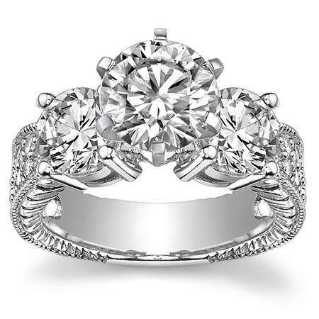 Round Brilliant Moissanite Three-Stone Engagement Ring Antique 2.28ct