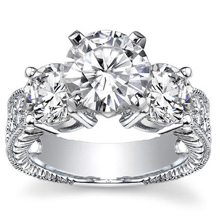 Round Brilliant Moissanite Three-Stone Engagement Ring Antique 2.28ct