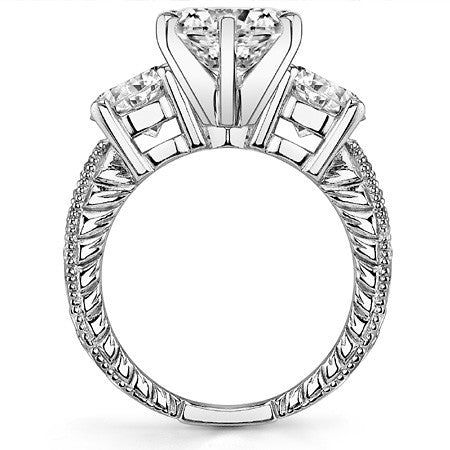 Round Brilliant Moissanite Three-Stone Engagement Ring Antique 2.28ct