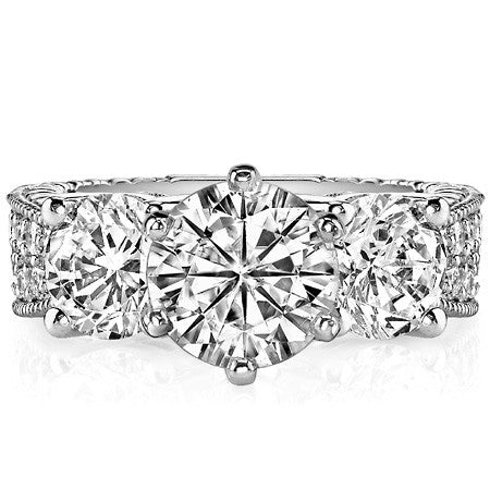Round Brilliant Moissanite Three-Stone Engagement Ring Antique 2.28ct