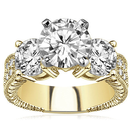 Round Brilliant Moissanite Three-Stone Engagement Ring Antique 2.28ct