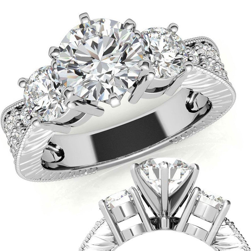 5mm Round Brilliant Moissanite Engagement Ring Antique Setting 1.35ct