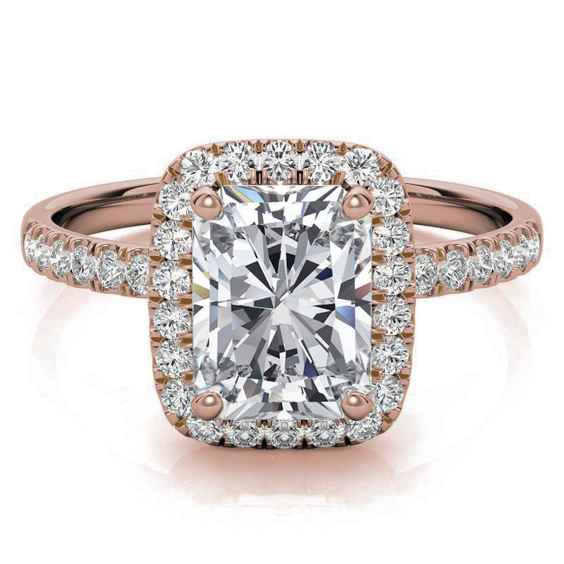 Classic Radiant/Emerald Halo Moissanite Engagement Ring