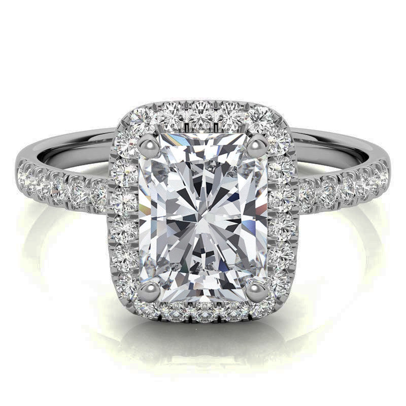 Classic Radiant/Emerald Halo Moissanite Engagement Ring