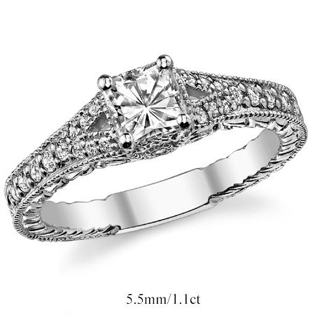 Antique Split Shank Princess cut Moissanite Engagement Ring