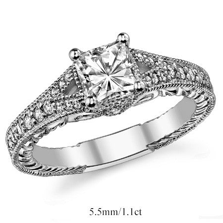 Antique Split Shank Princess cut Moissanite Engagement Ring