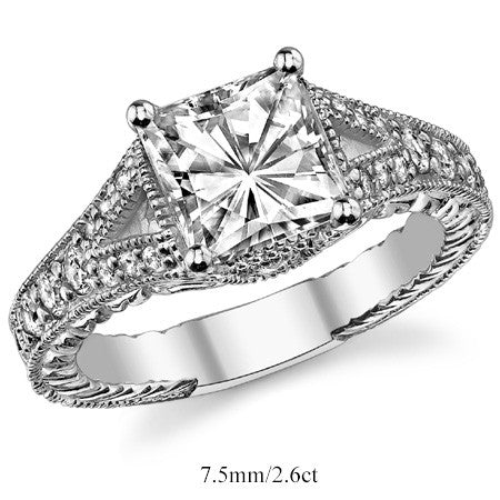 Antique Split Shank Princess cut Moissanite Engagement Ring
