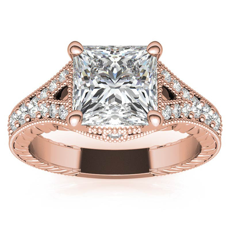 Antique Split Shank Princess cut Moissanite Engagement Ring