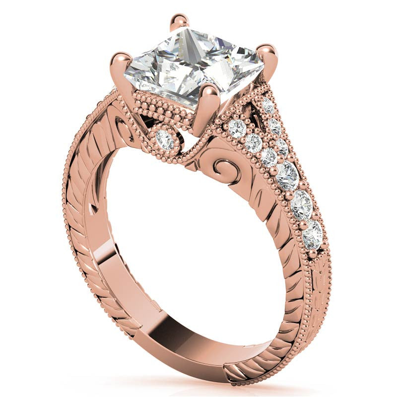 Antique Split Shank Princess cut Moissanite Engagement Ring