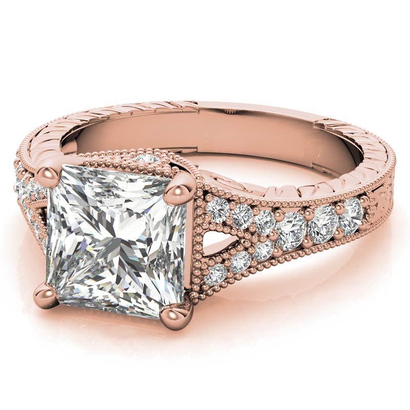 Antique Split Shank Princess cut Moissanite Engagement Ring