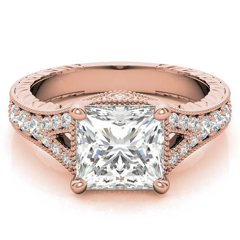 Antique Split Shank Princess cut Moissanite Engagement Ring