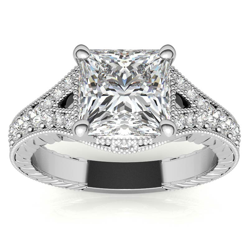 Antique Split Shank Princess cut Moissanite Engagement Ring