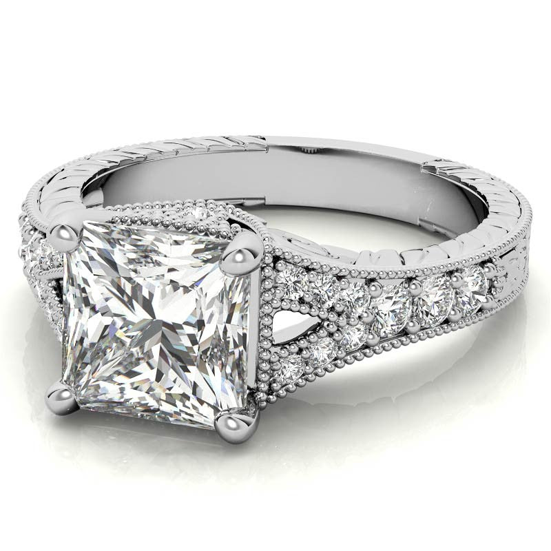 Antique Split Shank Princess cut Moissanite Engagement Ring