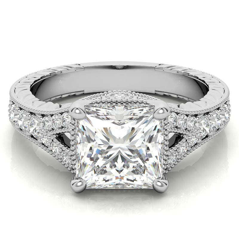 Antique Split Shank Princess cut Moissanite Engagement Ring