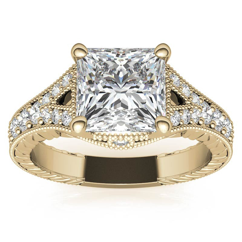Antique Split Shank Princess cut Moissanite Engagement Ring