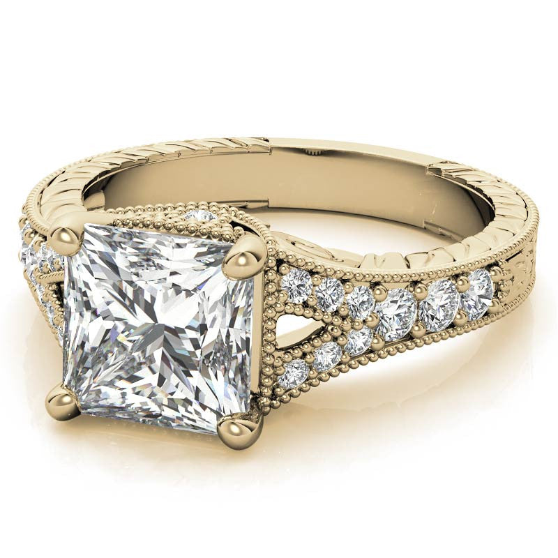Antique Split Shank Princess cut Moissanite Engagement Ring