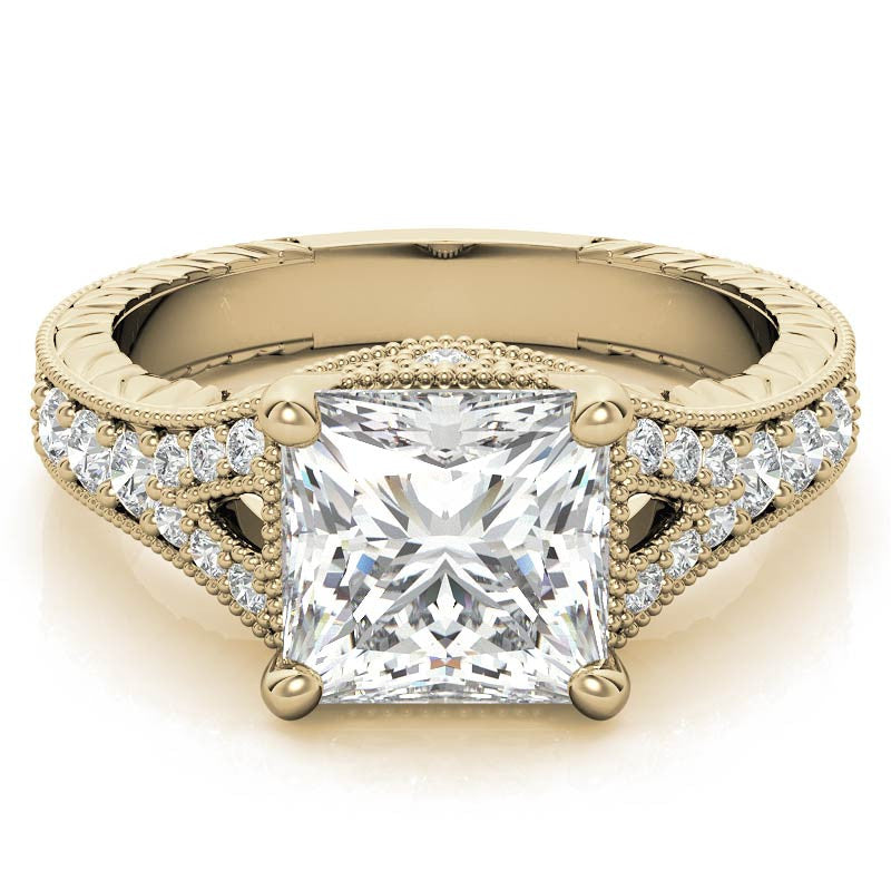 Antique Split Shank Princess cut Moissanite Engagement Ring