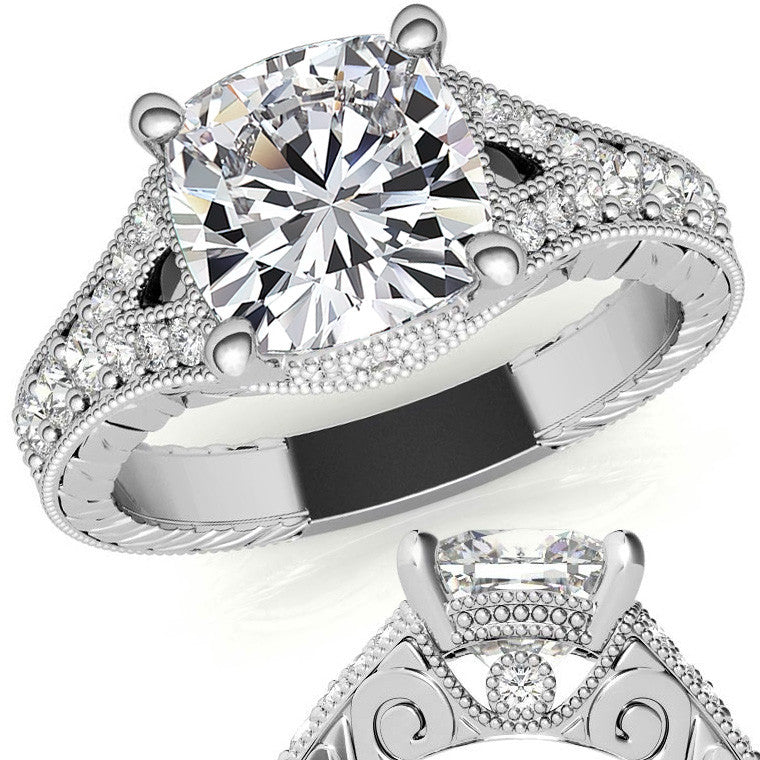 Antique Split Shank Cushion Moissanite Engagement Ring