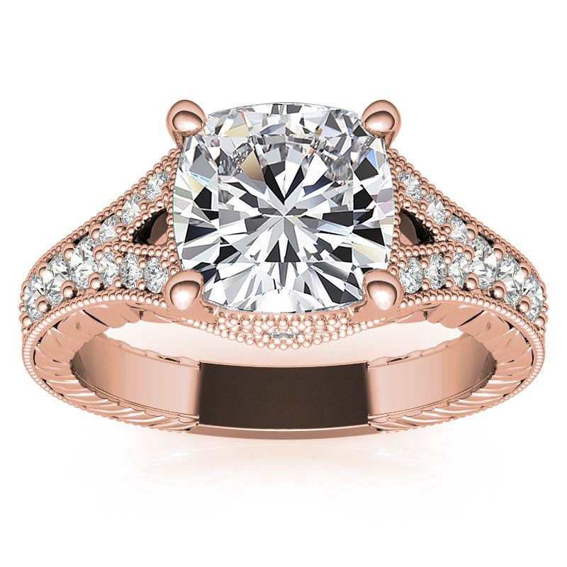 Antique Split Shank Cushion Moissanite Engagement Ring
